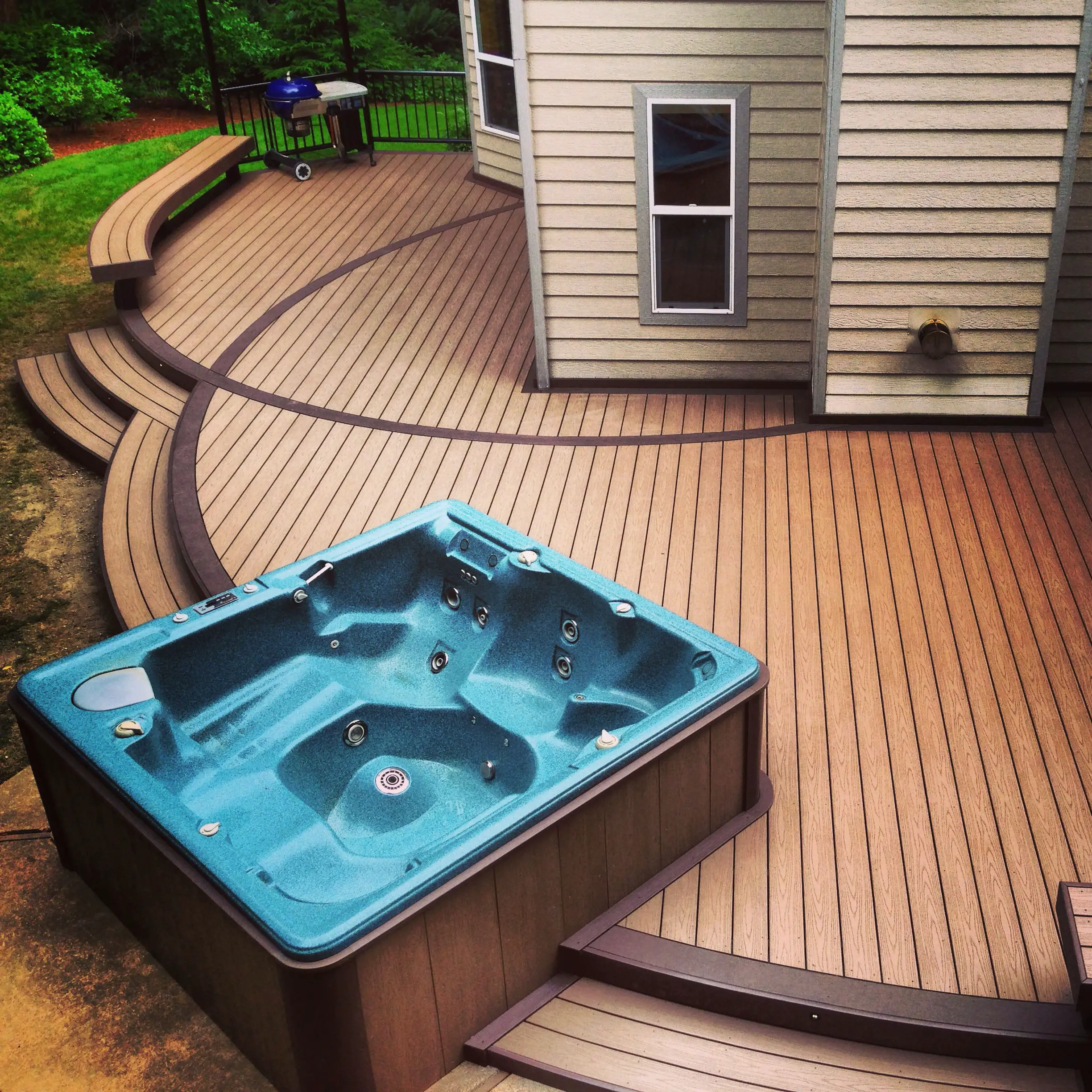 Ariel view of our " conflicting curves"  deck. Hot tub skirt was ...