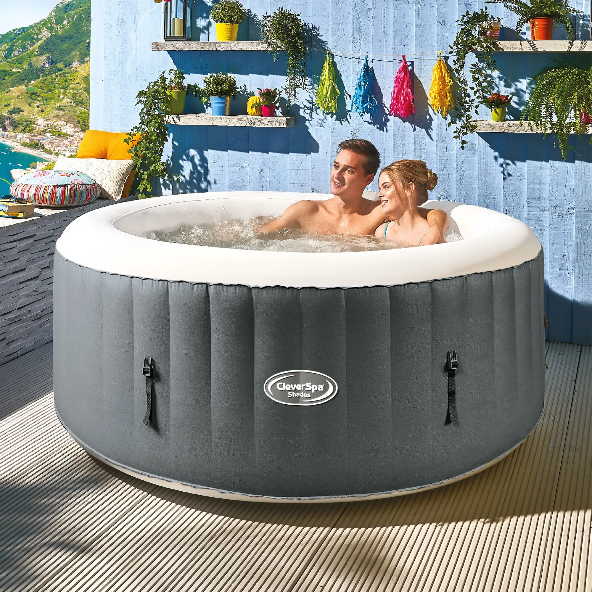 CleverSpa Shades 800 Liter 70 inch 4 Person Inflatable Round Hot Tub ...