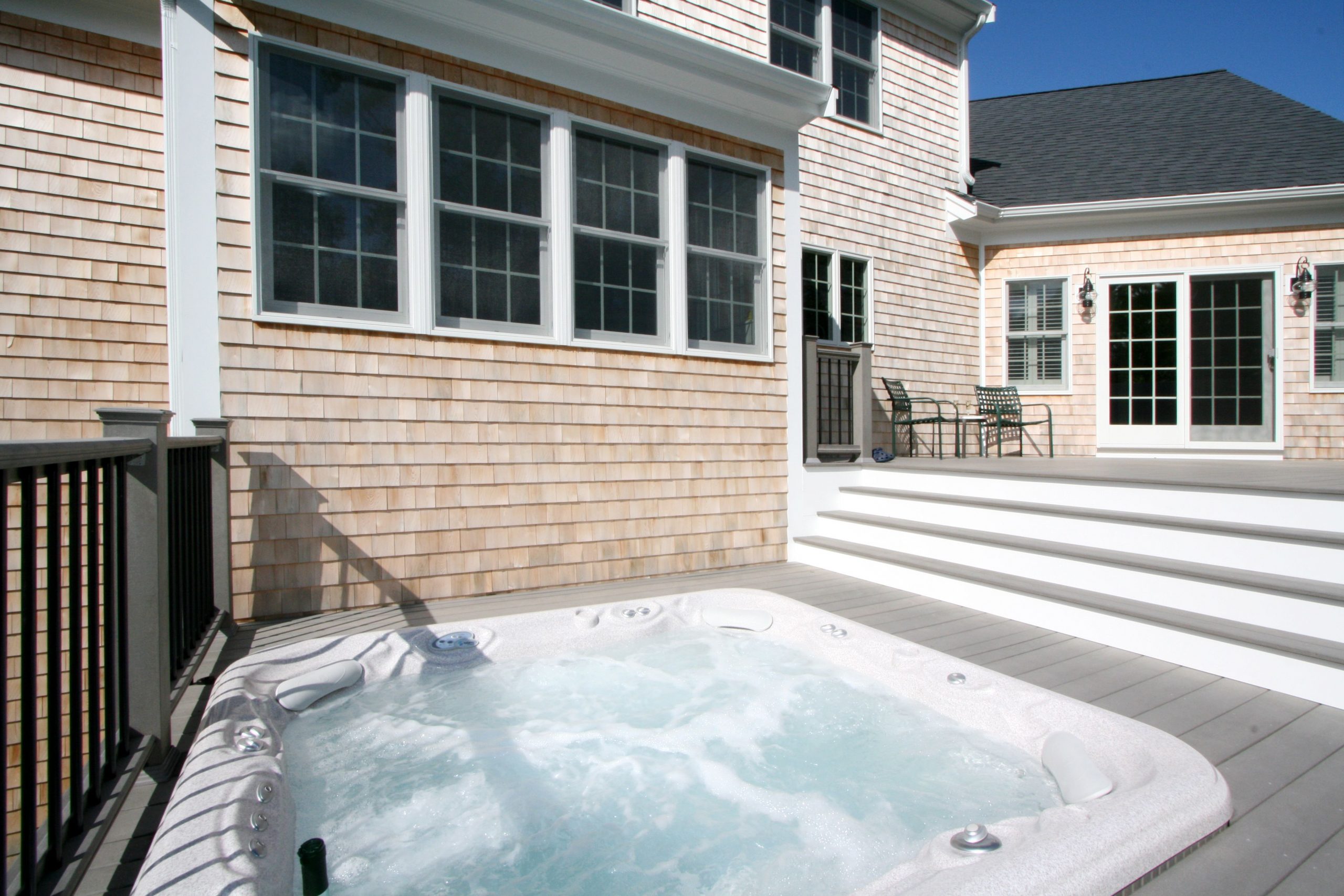Custom deck with recessed hot tub, new home, Brewster, MA, by REEF ...
