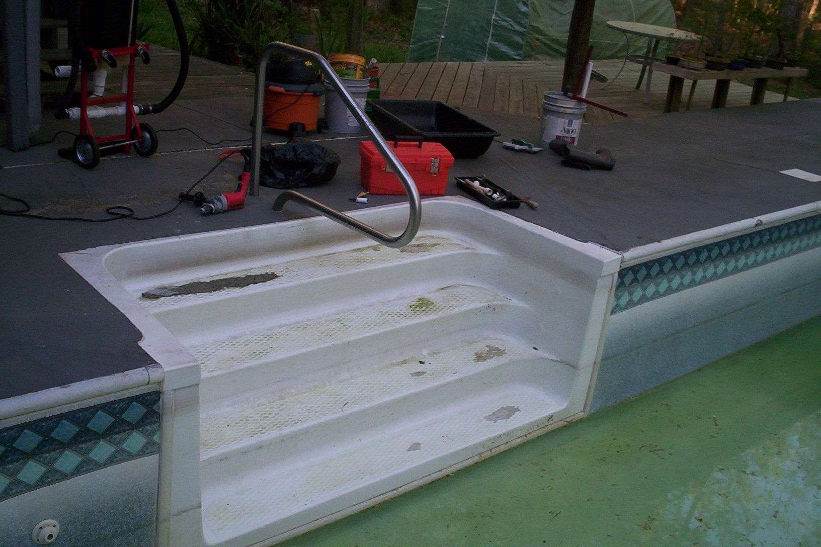 fiberglass acrylic pool step repair