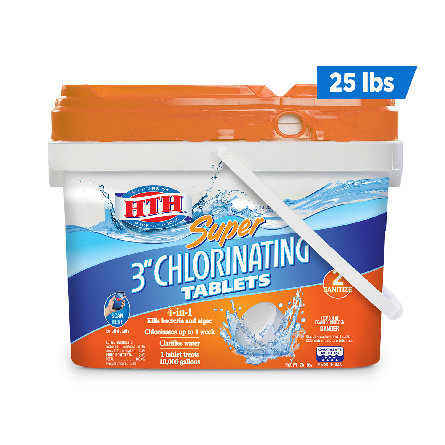 HTH Super 3 inch Chlorinating Tablets for sanitizing Swimming Pools, 25 ...