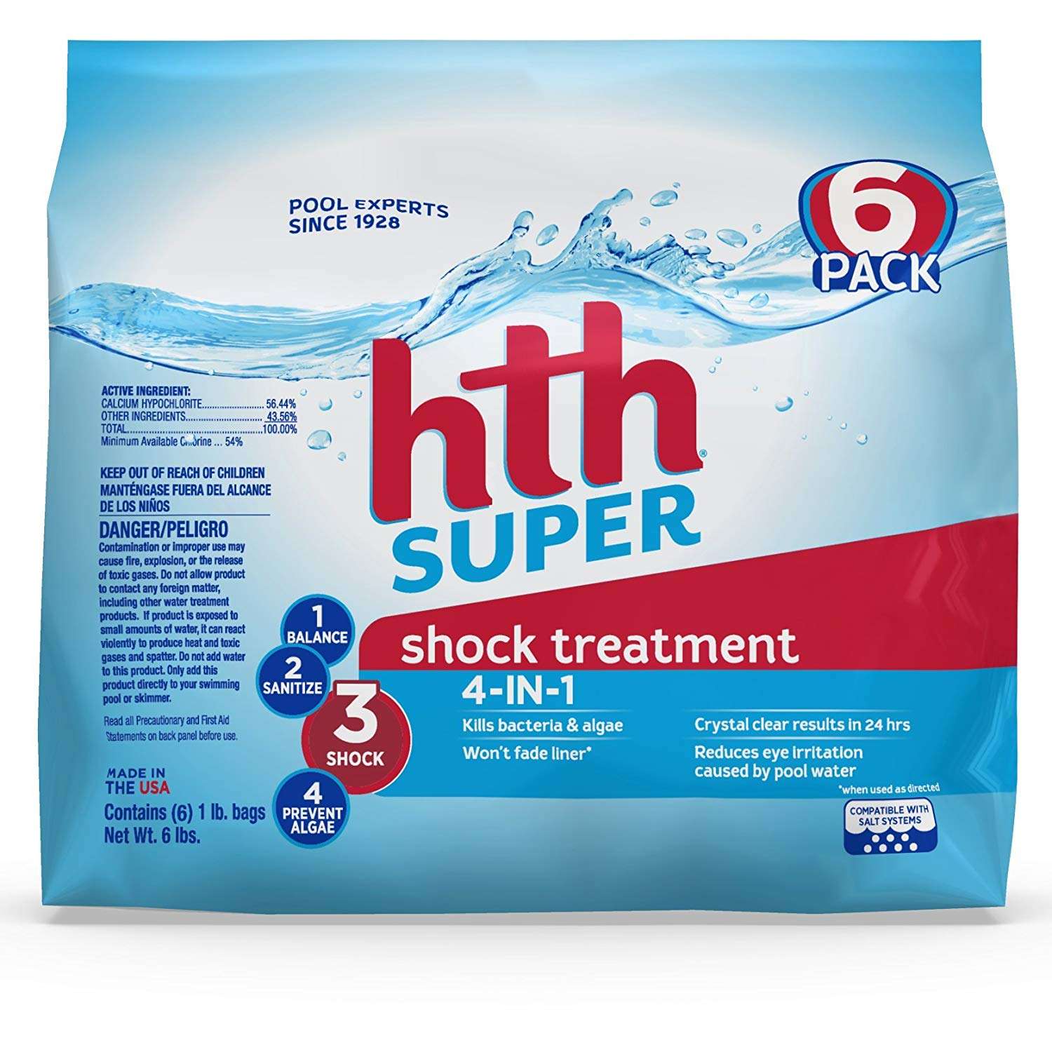 HTH Swimming Pool Super Shock Treatment Pack of 6 4 in 1 ...