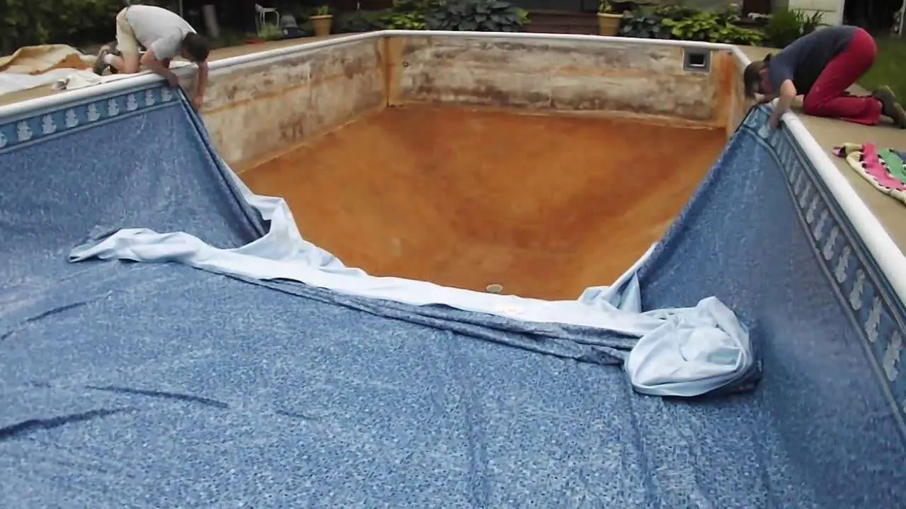 Inground swimming pool DIY installing vinyl pool liner ...