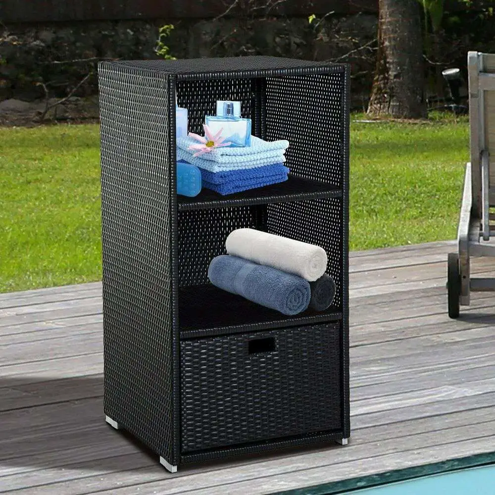 Outdoor Rattan Storage Cabinet Poolside Wicker Towel Valet ...